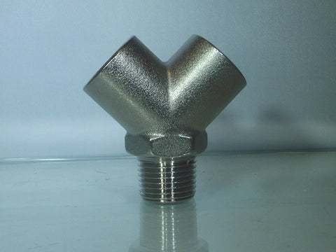 Y Connector, Male Inlet, Nickel Plated Brass