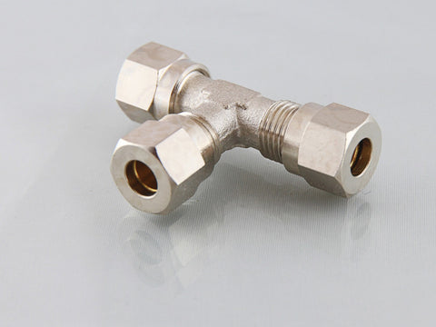Compression Tee, Nickel Plated Brass, Metric