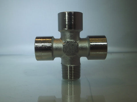 Male Thread BSPT x 3 Female Leg Cross BSPP, Nickel Plated