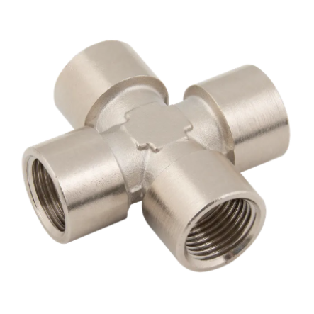 Female Equal Cross, Nickel Plated Brass, BSPP