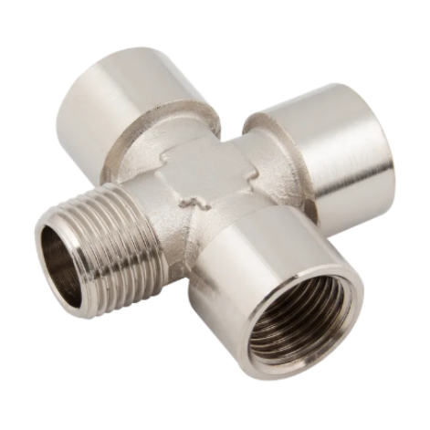 Male Thread BSPT x 3 Female Leg Cross BSPP, Nickel Plated