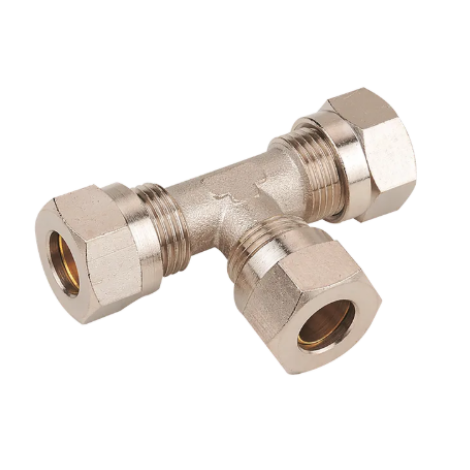 Compression Tee, Nickel Plated Brass, Metric