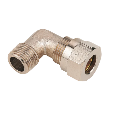 Male Compression Elbow, BSPT, Nickel Plated Brass, Metric