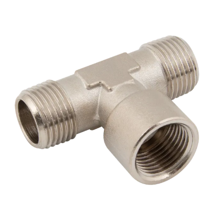 Female Centre Leg Tee, Male Outlets - Nickel Plated Brass
